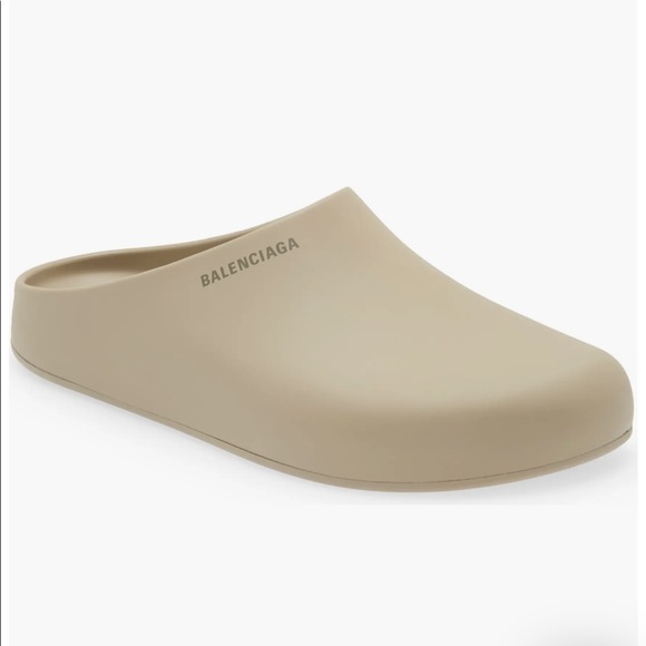 Men’s Balenciaga Logo Pool Closed Clog Beige Size EU 43/US 10 - Picture 1 of 10